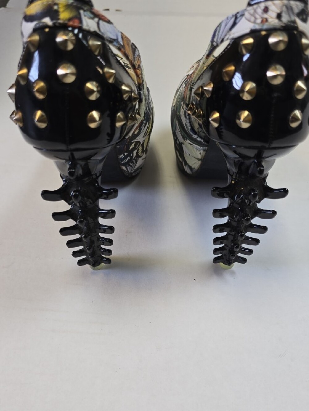 Butterfly Print Platform Heels with Black Spine Heel and Studs - Picture 3 of 5